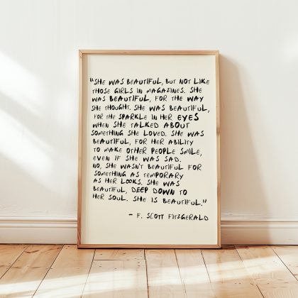 She Was Beautiful Quote F Scott Fitzgerald Print
