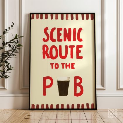 Scenic Route to the Pub Hand Painted Poster