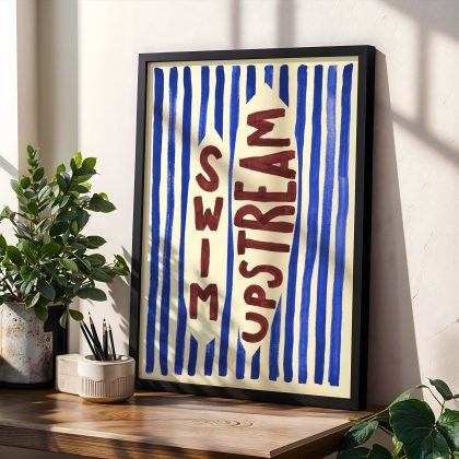 Swim Upstream Handpainted Art Print